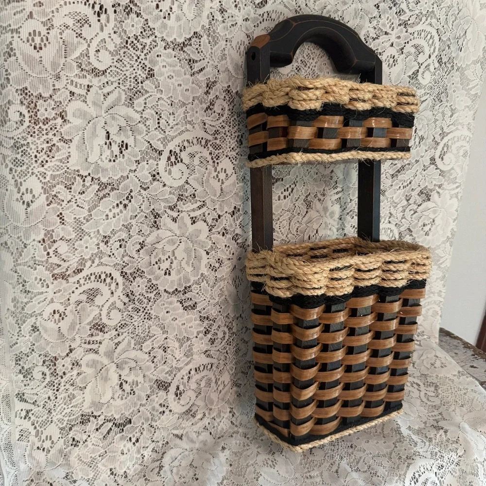 Foxcreek Basket Co Handmade Woven Wall Organizer 3 Hook Mail Rack 22in Farmhouse